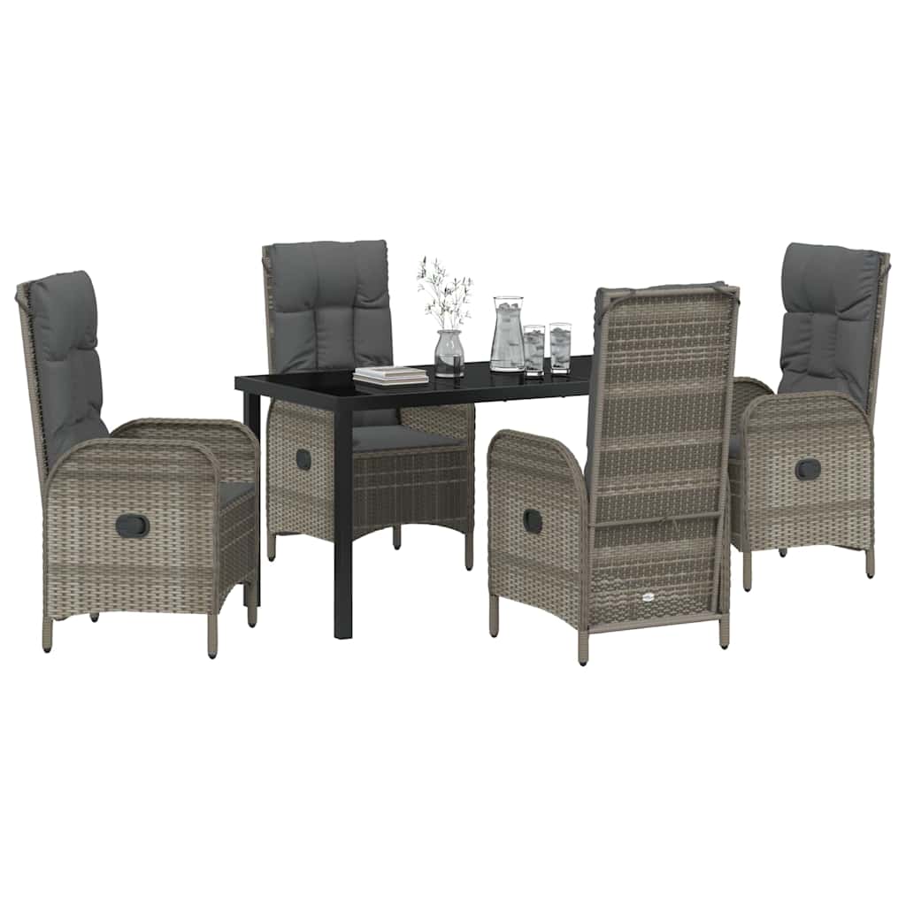 Tuin eettafelset met kussen 5 pcs Grijs poly rattan