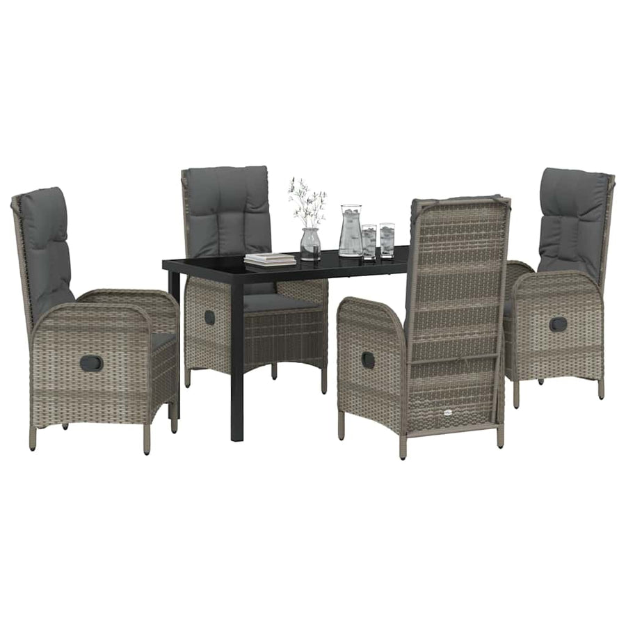 Tuin eettafelset met kussen 5 pcs Grijs poly rattan
