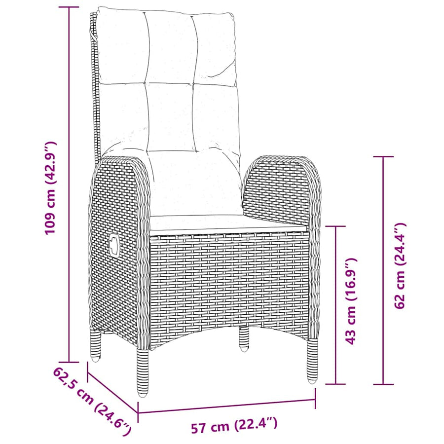 Tuin eettafelset met kussen 5 pcs Grijs poly rattan
