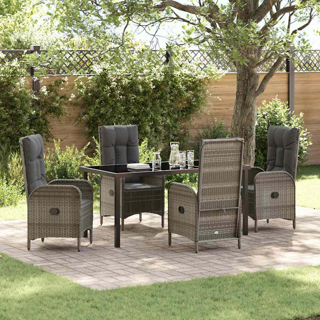 Tuin eettafelset met kussen 5 pcs Grijs poly rattan