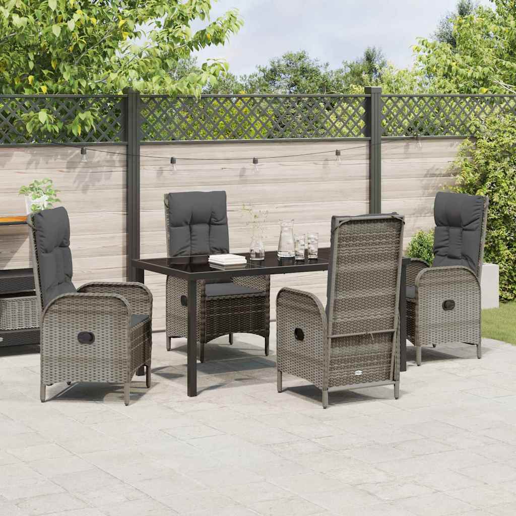 Tuin eettafelset met kussen 5 pcs Grijs poly rattan