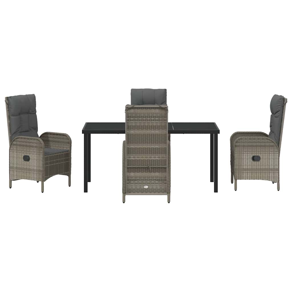 Tuin eettafelset met kussen 5 pcs Grijs poly rattan