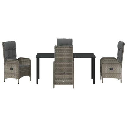 Tuin eettafelset met kussen 5 pcs Grijs poly rattan