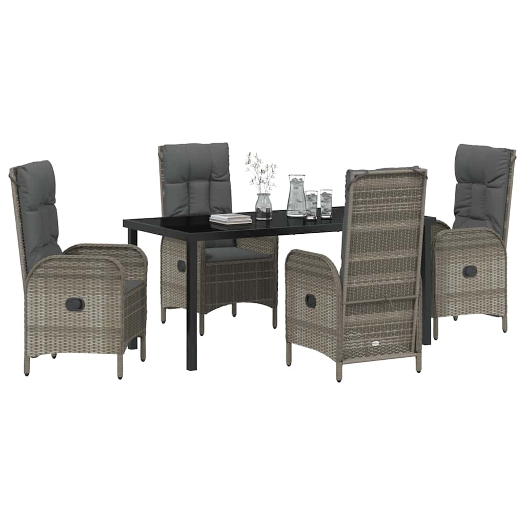 Tuin eettafelset met kussen 5 pcs Grijs poly rattan