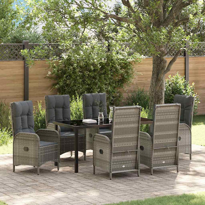 Tuin eettafelset met kussen 7 pcs Grijs poly rattan