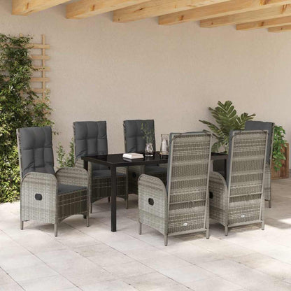 Tuin eettafelset met kussen 7 pcs Grijs poly rattan