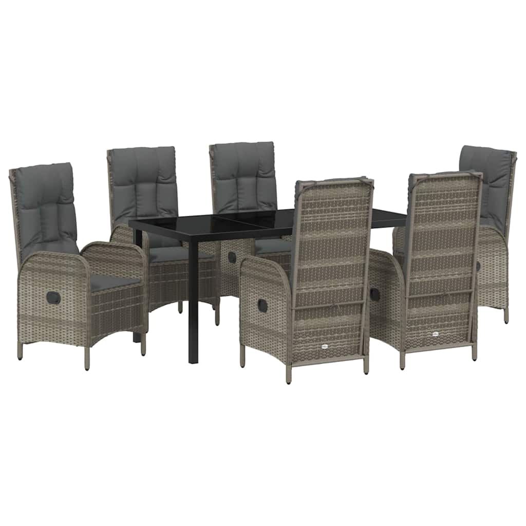 Tuin eettafelset met kussen 7 pcs Grijs poly rattan