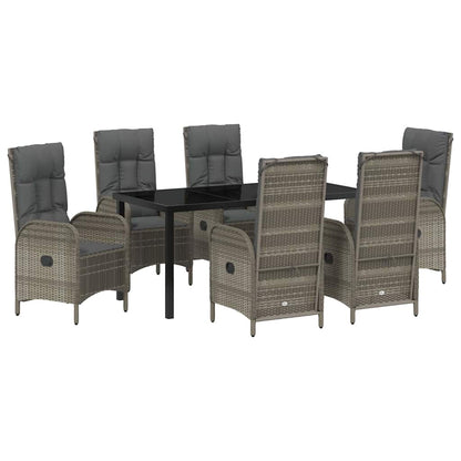 Tuin eettafelset met kussen 7 pcs Grijs poly rattan