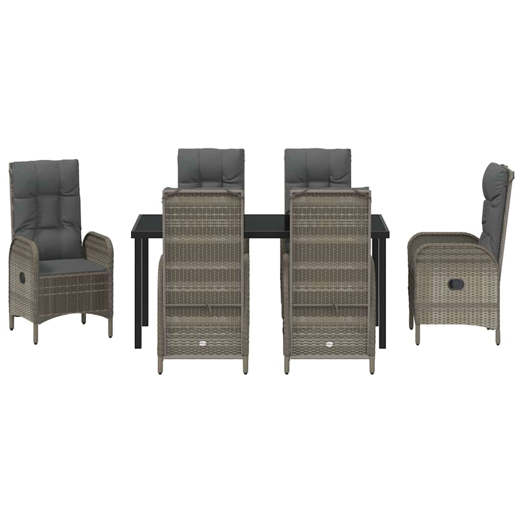 Tuin eettafelset met kussen 7 pcs Grijs poly rattan