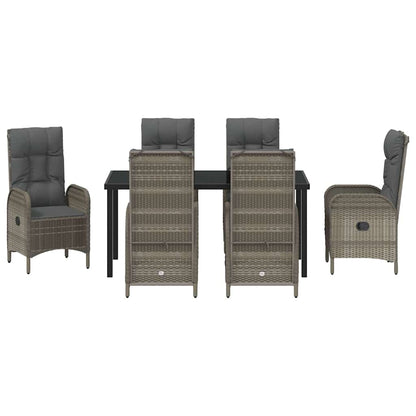 Tuin eettafelset met kussen 7 pcs Grijs poly rattan