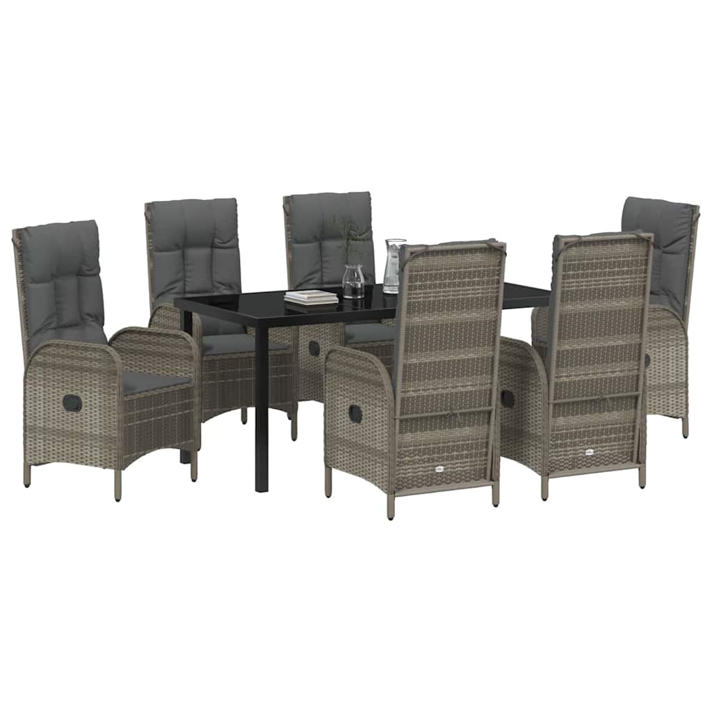 Tuin eettafelset met kussen 7 pcs Grijs poly rattan