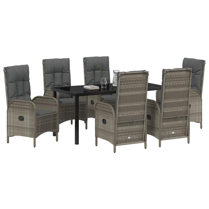 Tuin eettafelset met kussen 7 pcs Grijs poly rattan