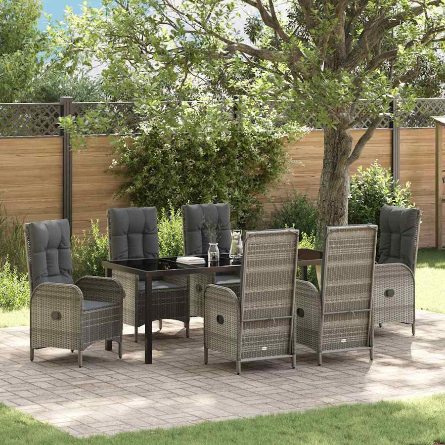 Tuin eettafelset met kussen 7 pcs Grijs poly rattan