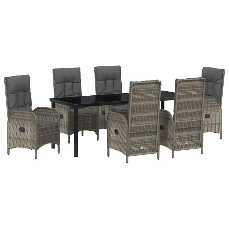 Tuin eettafelset met kussen 7 pcs Grijs poly rattan