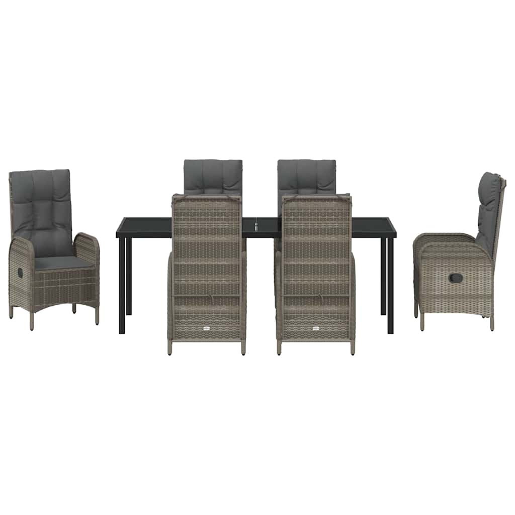 Tuin eettafelset met kussen 7 pcs Grijs poly rattan