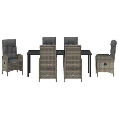 Tuin eettafelset met kussen 7 pcs Grijs poly rattan