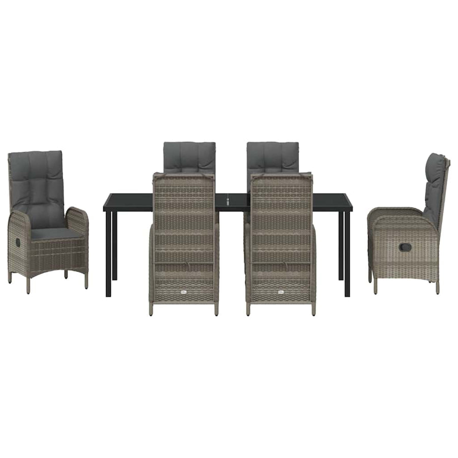 Tuin eettafelset met kussen 7 pcs Grijs poly rattan