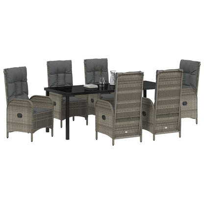 Tuin eettafelset met kussen 7 pcs Grijs poly rattan