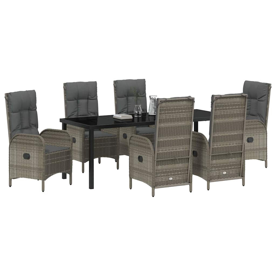 Tuin eettafelset met kussen 7 pcs Grijs poly rattan