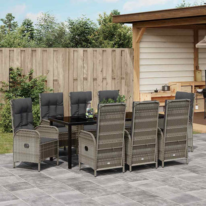 Tuin eettafelset met kussen 9 pcs Grijs poly rattan