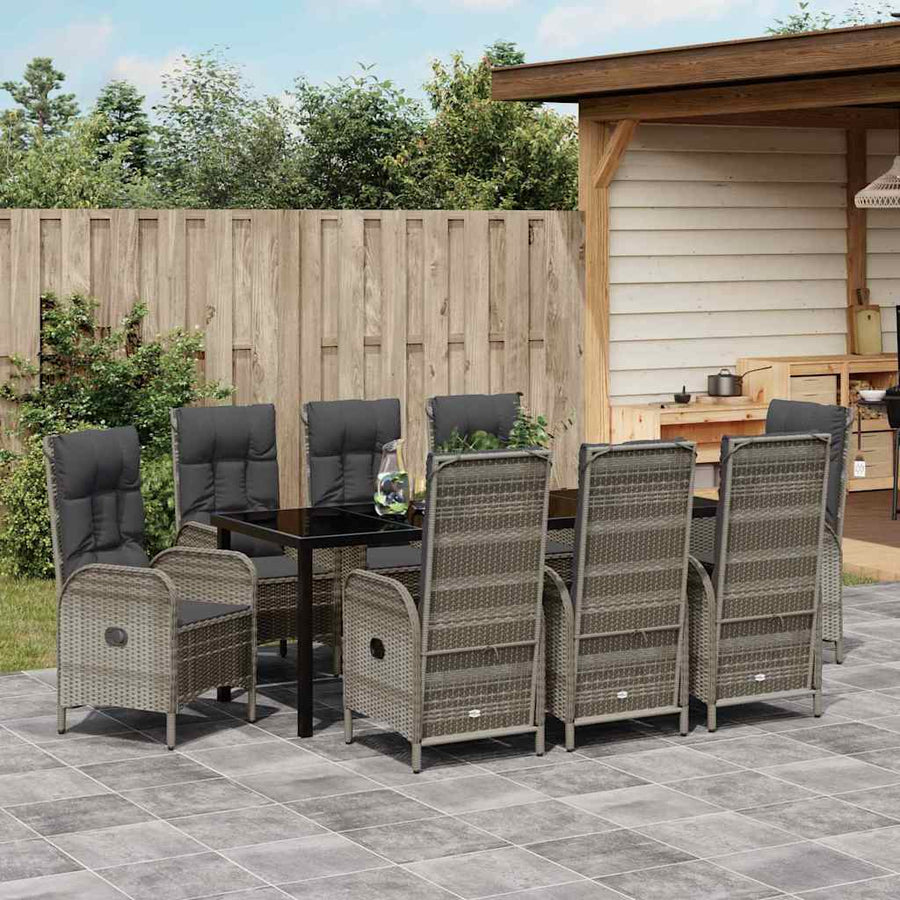 Tuin eettafelset met kussen 9 pcs Grijs poly rattan