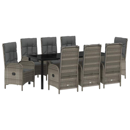 Tuin eettafelset met kussen 9 pcs Grijs poly rattan