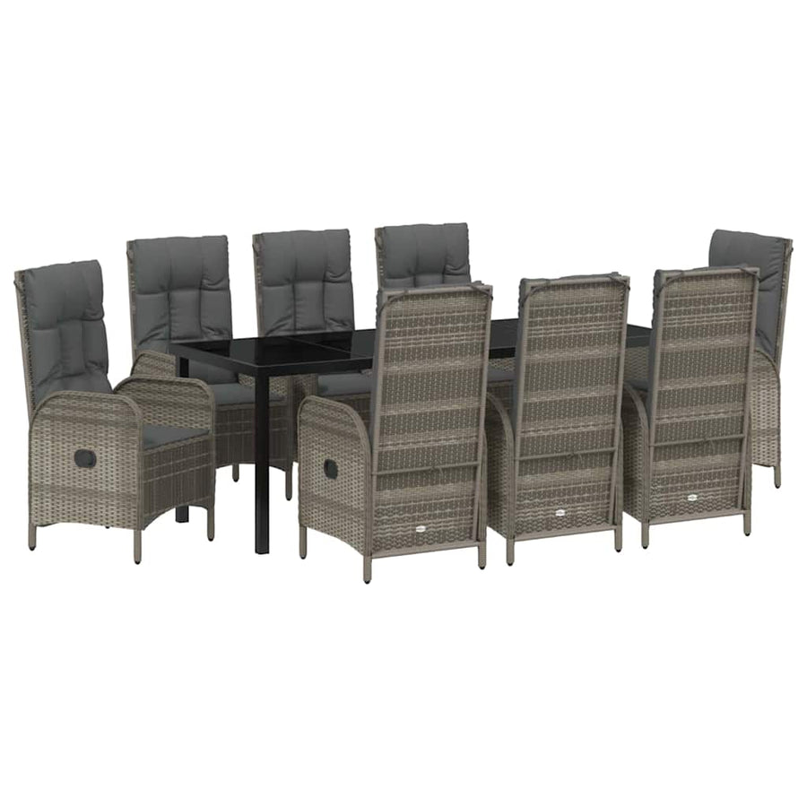 Tuin eettafelset met kussen 9 pcs Grijs poly rattan