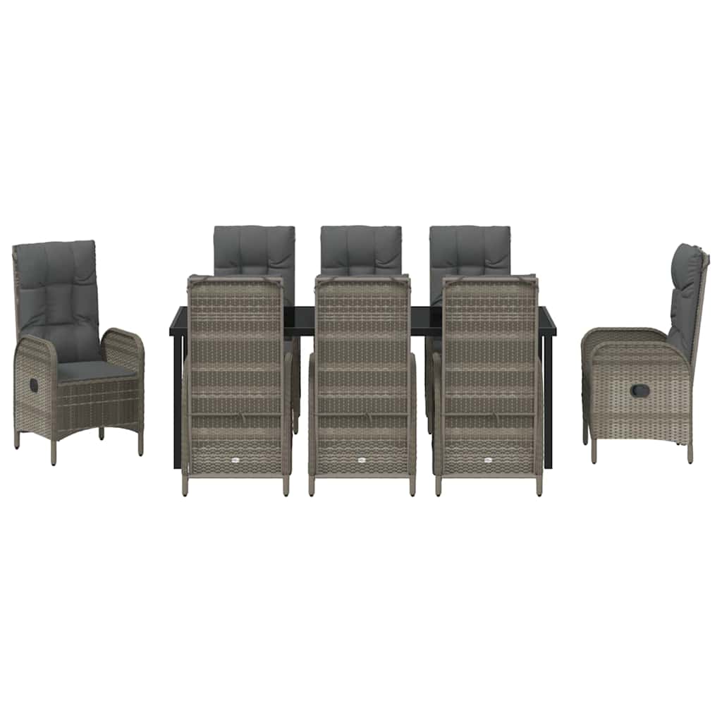 Tuin eettafelset met kussen 9 pcs Grijs poly rattan