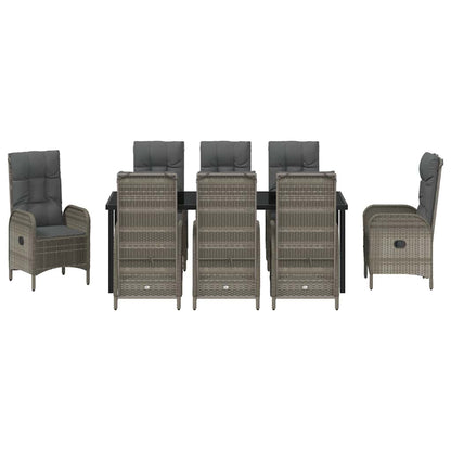 Tuin eettafelset met kussen 9 pcs Grijs poly rattan