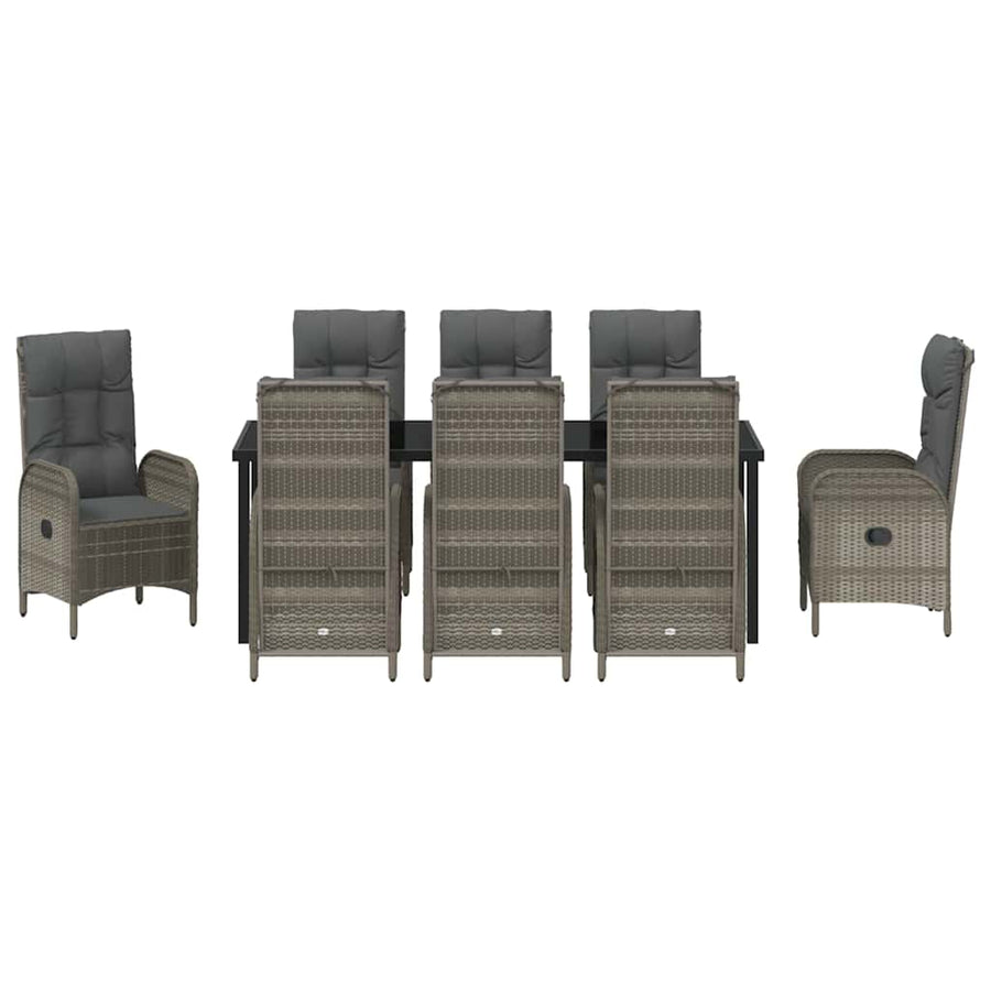 Tuin eettafelset met kussen 9 pcs Grijs poly rattan