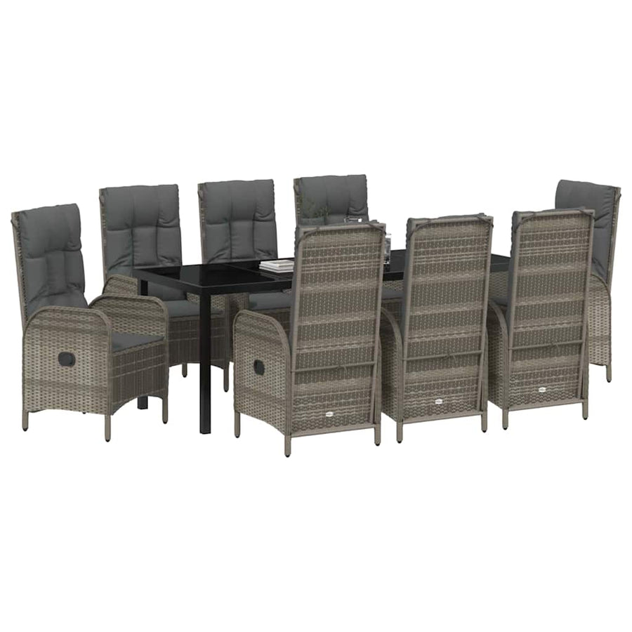 Tuin eettafelset met kussen 9 pcs Grijs poly rattan