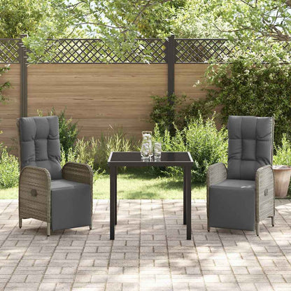 Tuin eettafelset met kussen 3 pcs Grijs poly rattan
