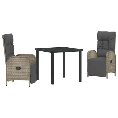 Tuin eettafelset met kussen 3 pcs Grijs poly rattan