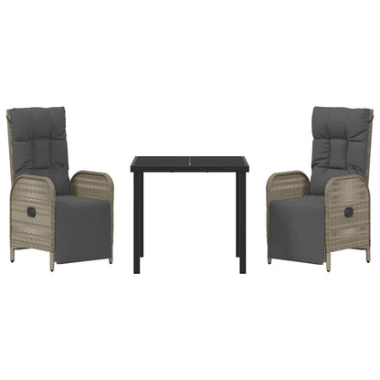 Tuin eettafelset met kussen 3 pcs Grijs poly rattan