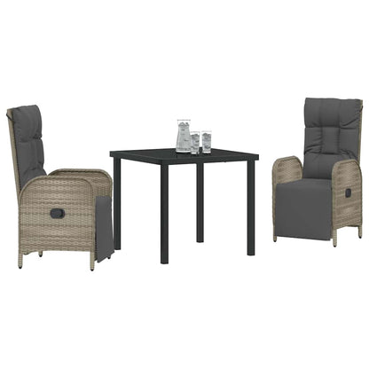 Tuin eettafelset met kussen 3 pcs Grijs poly rattan