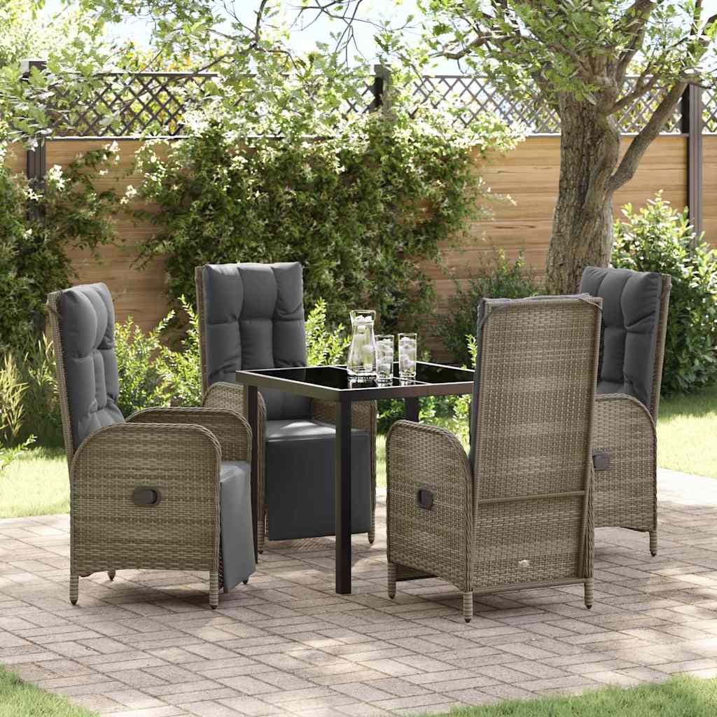 Tuin eettafelset met kussen 5 pcs Grijs poly rattan