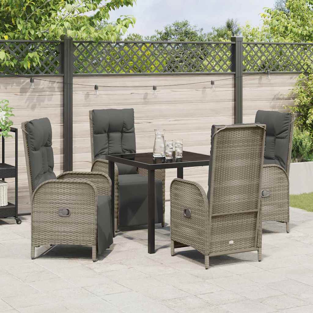 Tuin eettafelset met kussen 5 pcs Grijs poly rattan