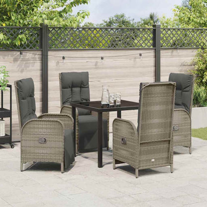 Tuin eettafelset met kussen 5 pcs Grijs poly rattan