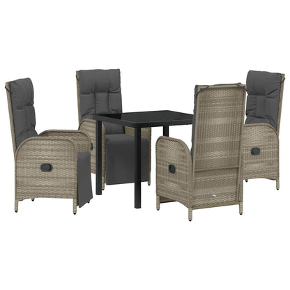 Tuin eettafelset met kussen 5 pcs Grijs poly rattan