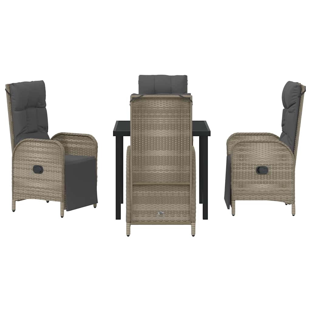 Tuin eettafelset met kussen 5 pcs Grijs poly rattan