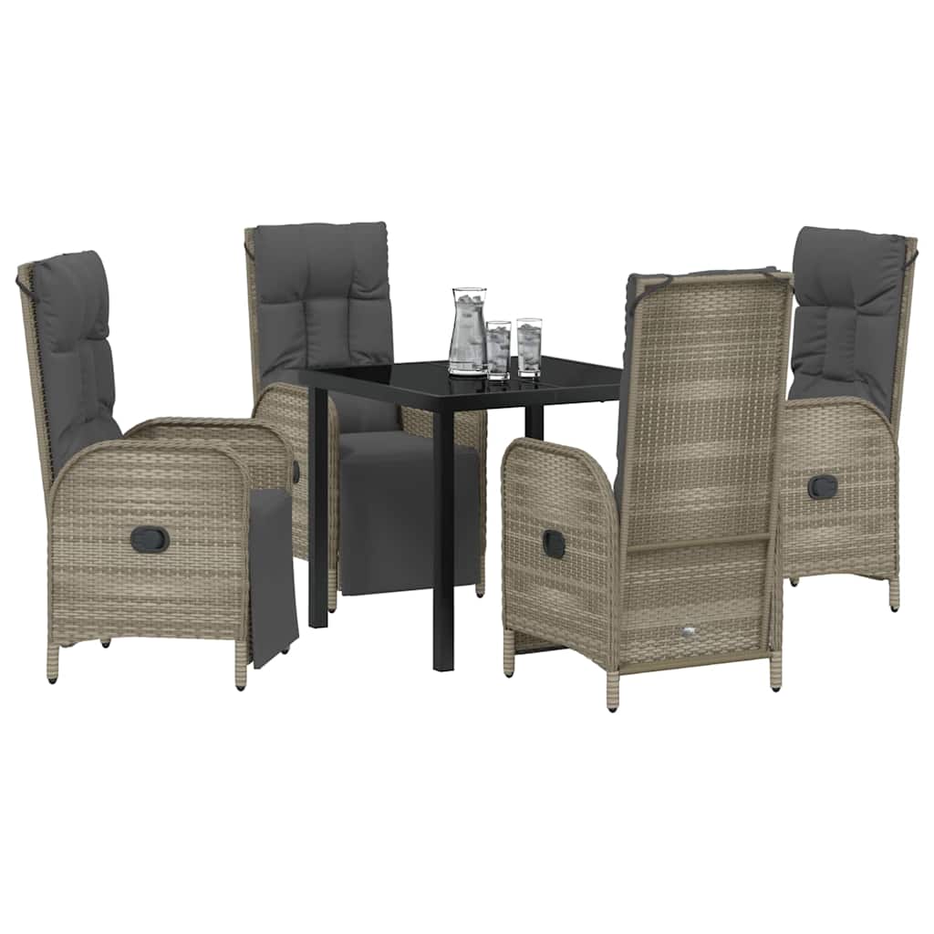 Tuin eettafelset met kussen 5 pcs Grijs poly rattan