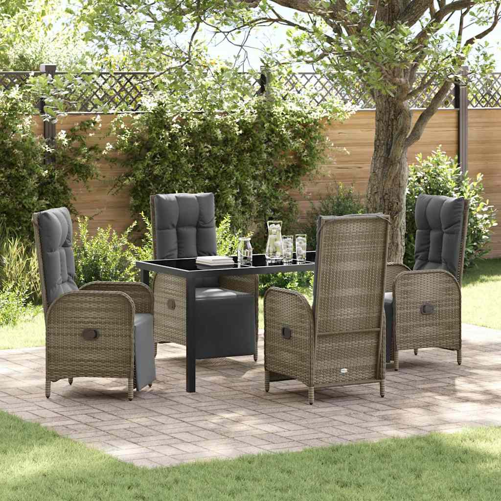 Tuin eettafelset met kussen 5 pcs Grijs poly rattan