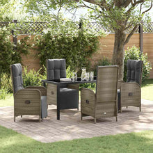 Tuin eettafelset met kussen 5 pcs Grijs poly rattan