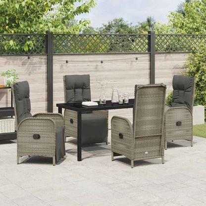 Tuin eettafelset met kussen 5 pcs Grijs poly rattan