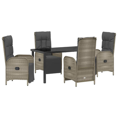 Tuin eettafelset met kussen 5 pcs Grijs poly rattan
