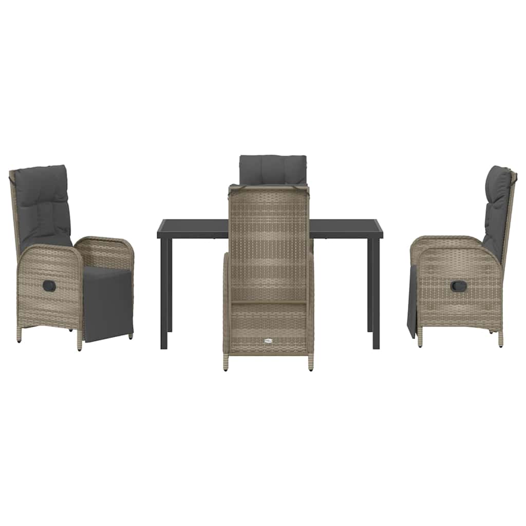 Tuin eettafelset met kussen 5 pcs Grijs poly rattan