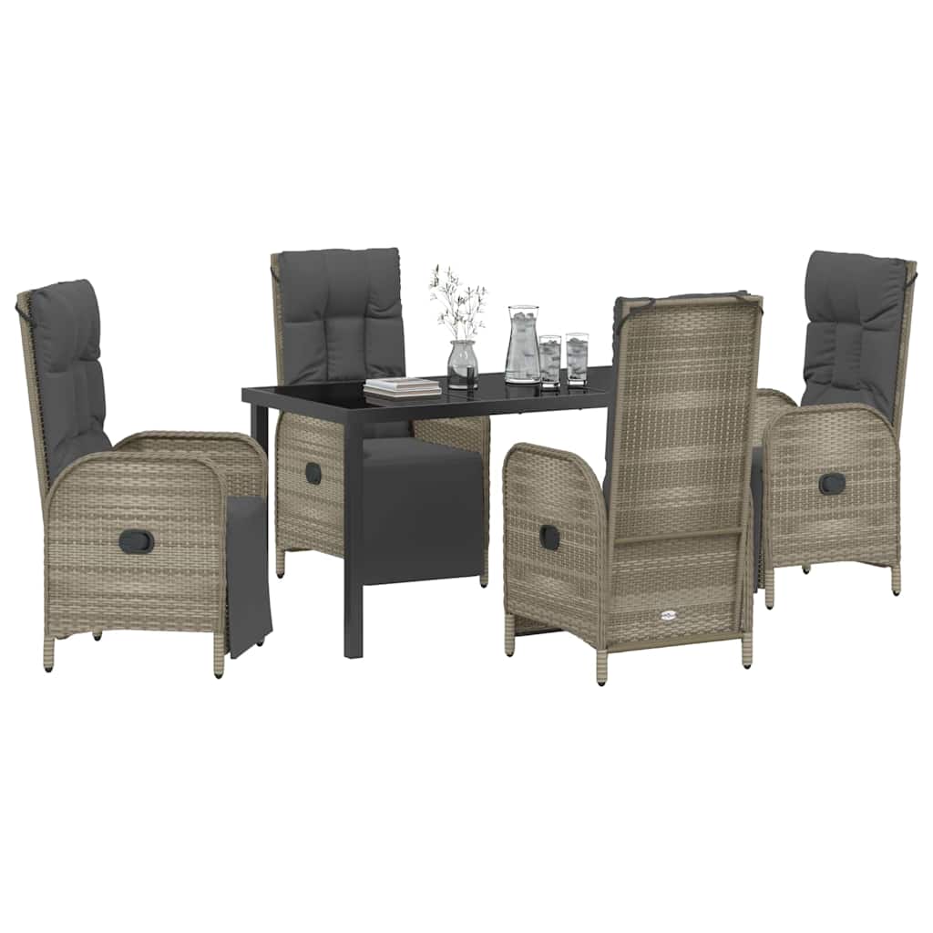 Tuin eettafelset met kussen 5 pcs Grijs poly rattan