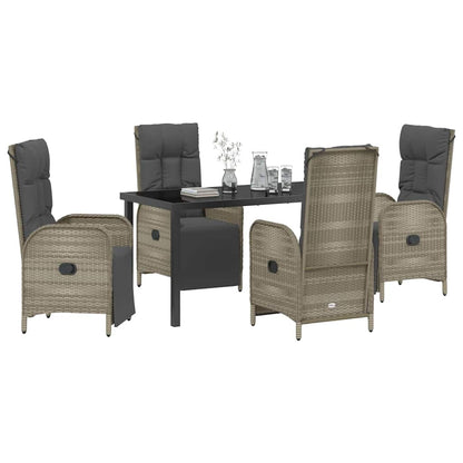 Tuin eettafelset met kussen 5 pcs Grijs poly rattan