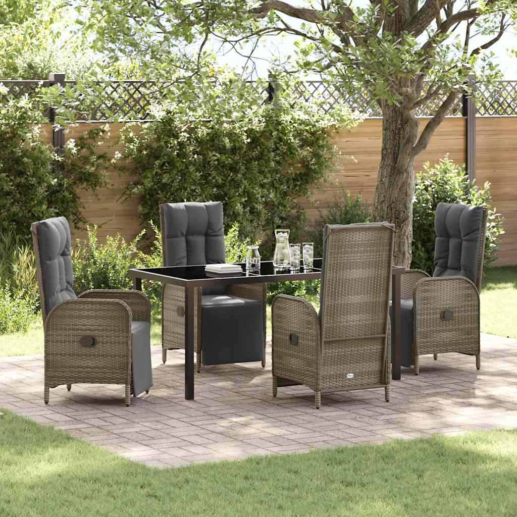 Tuin eettafelset met kussen 5 pcs Grijs poly rattan