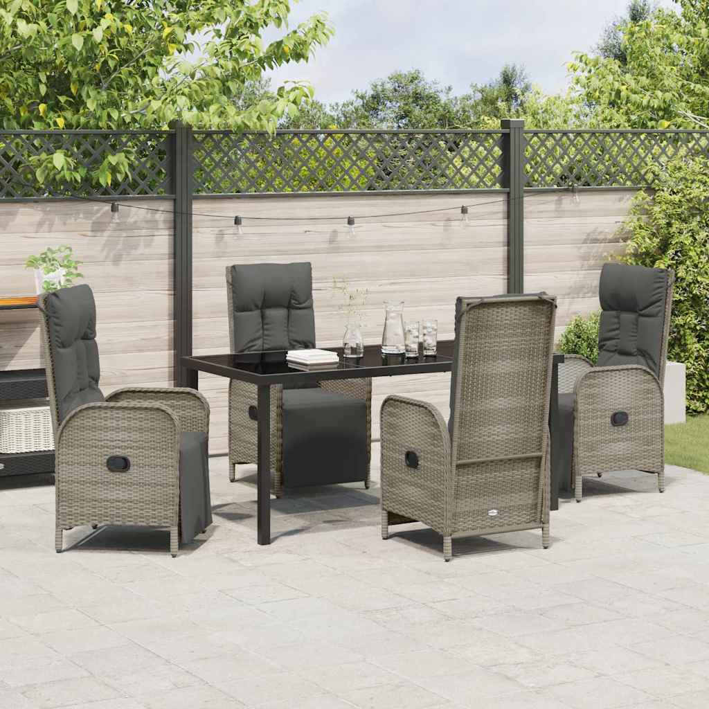 Tuin eettafelset met kussen 5 pcs Grijs poly rattan